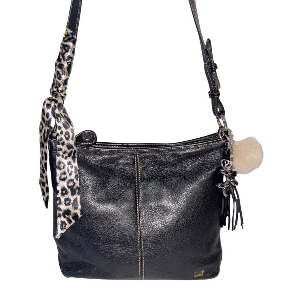 The Sak Black Leather Hobo Shoulder Bag Purse Contrast Stitching
